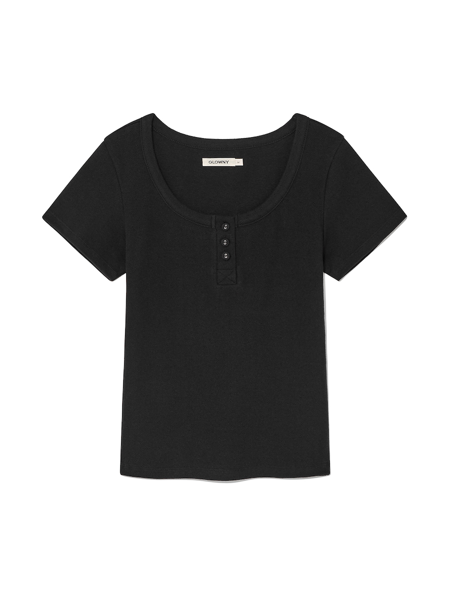 PROVINCE EYELET BUTTON TEE (BLACK)
