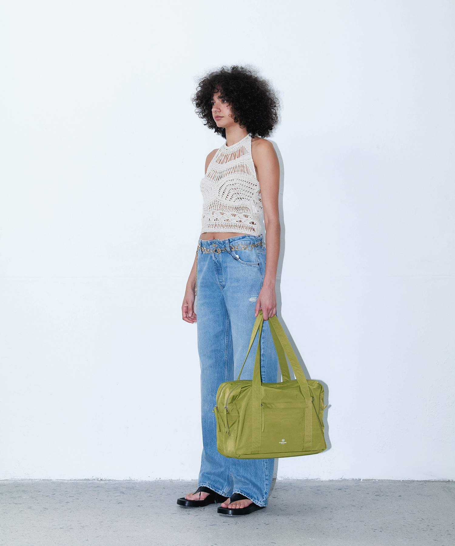 christineproject - LITE TWO ZIPPER NYLON BAG LARGE(LIME OLIVE)