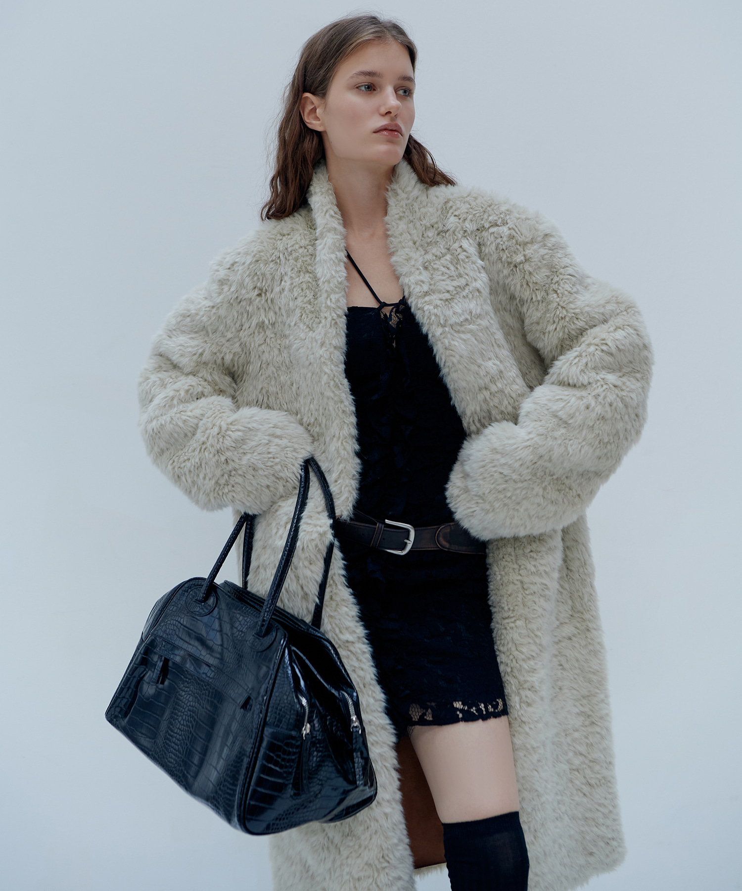 christineproject - TWO ZIPPER BAG CROC ORIGINAL(BLACK PEPPER)