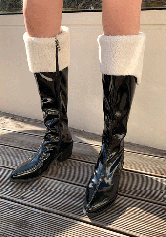エナメルフェイクファー boots 5cm