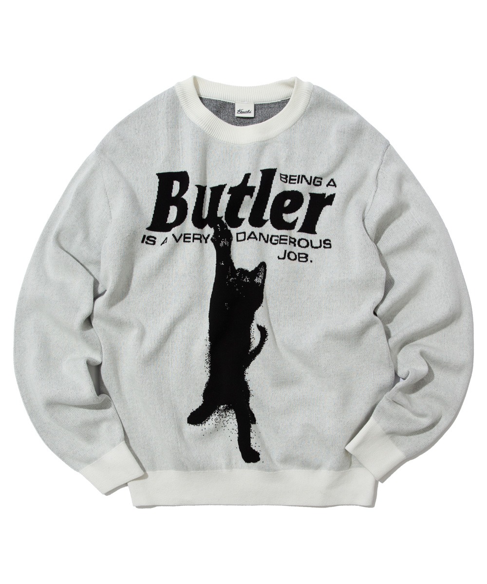 KRUCHI크루치 CAT BUTLER Knit Sweater (WHITE)