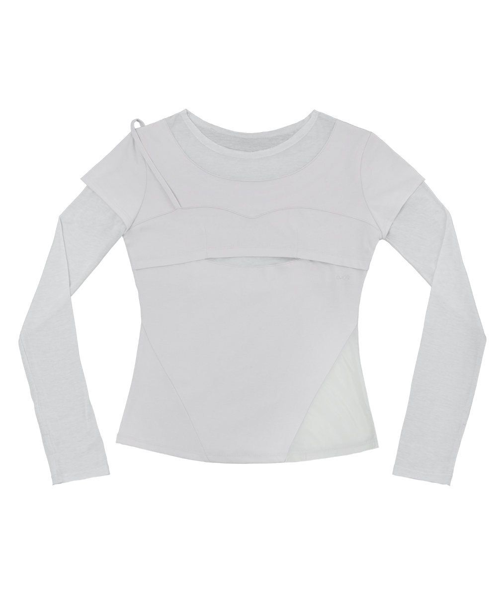 【OJOS】Layered Shoulder Strap Long Sleeves 4colors 러드 - 오호스 Layered Shoulder Strap Long Sleeves / Light Grey