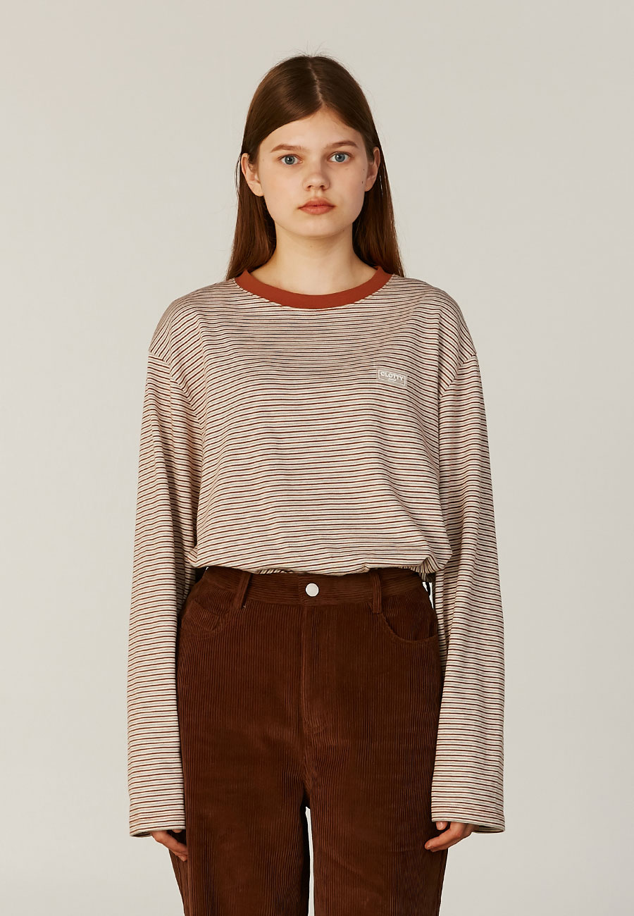 STRIPE JELLY PATCH LONG SLEEVE[BROWN]