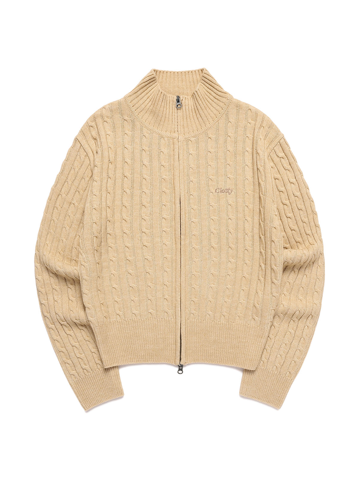 SERIF LOGO CABLE KNIT ZIP-UP[IVORY]