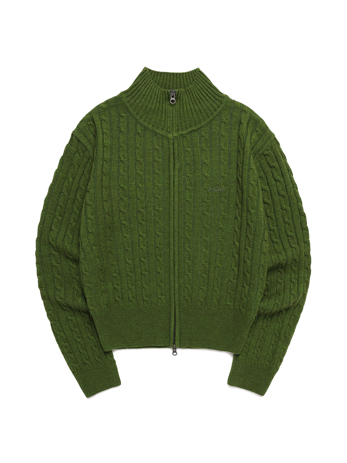 SERIF LOGO CABLE KNIT ZIP-UP[GREEN]