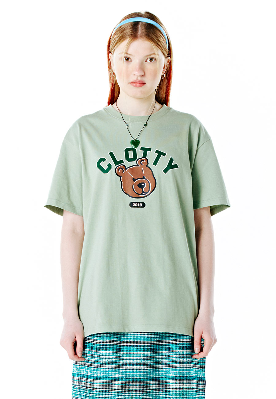 CLOTTYBUDDY BEAR ARCH LOGO T-SHIRT[GREEN]