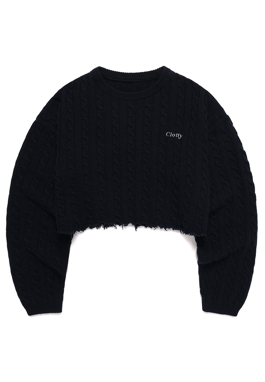 SERIF LOGO CROPPED CABLE KNIT[NAVY]