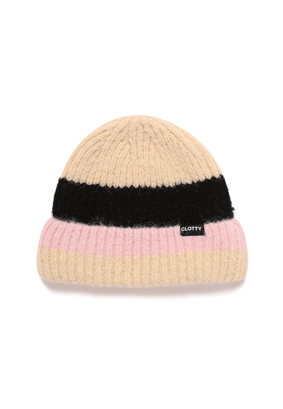 BRUSHED COLOR BLOCK BEANIE[BROWN]