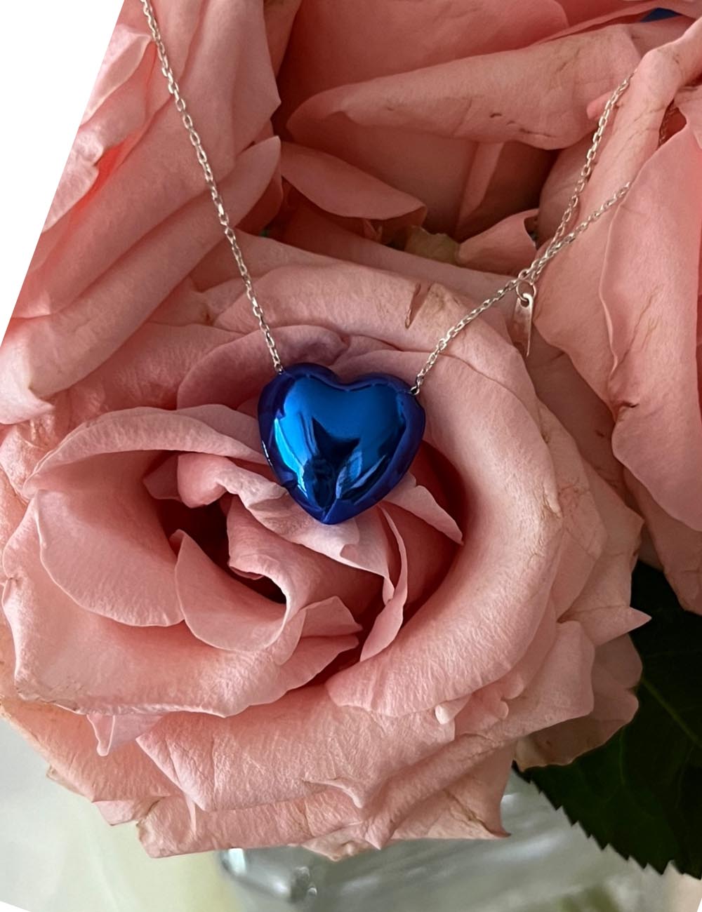 Italy Blue Rose Heart Necklace 925Silver 라비쉬에