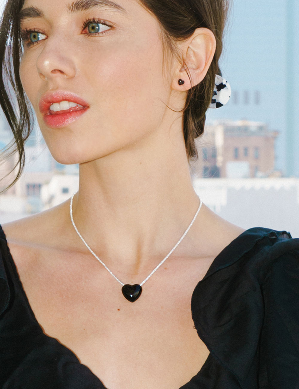 Italy Black Heart Twinkle Necklace 925Silver 라비쉬에