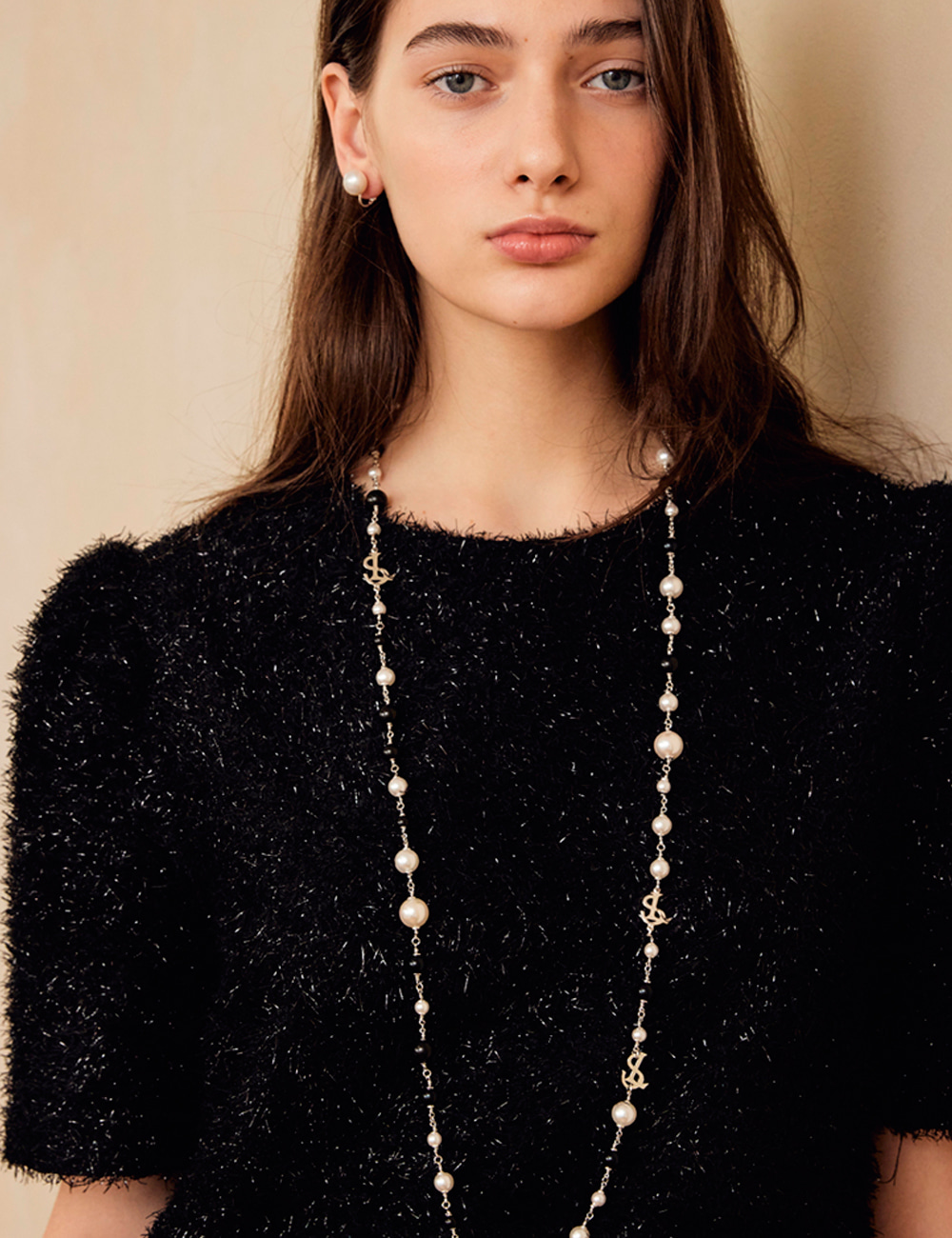 Onyx  Pearl Classic Vintage Long Necklace 라비쉬에
