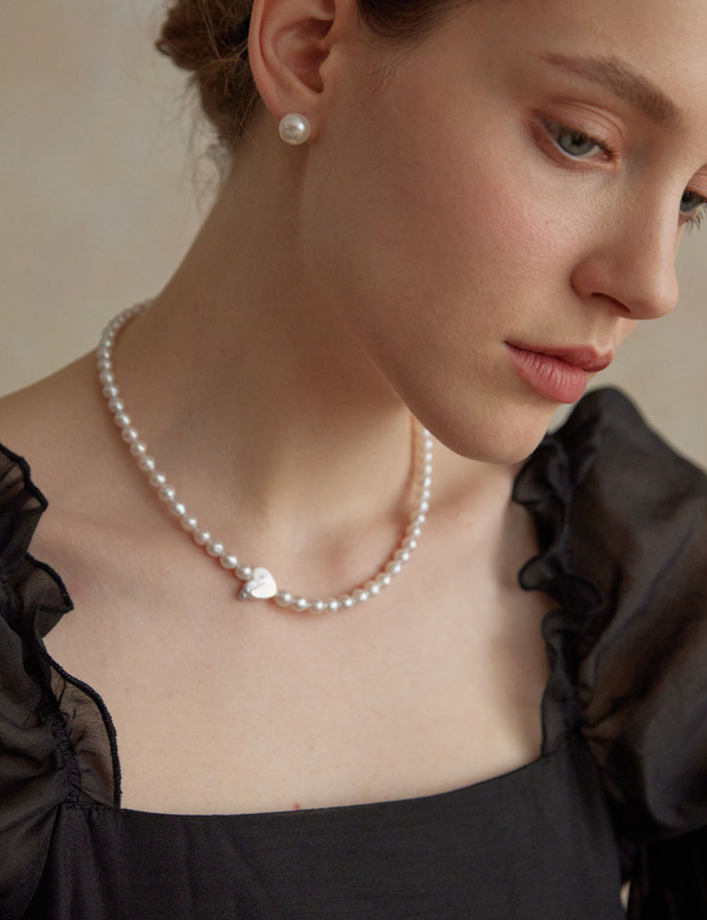 [위아이 용하 착용] Middle Heart Pearl Necklace _ 925silver 라비쉬에