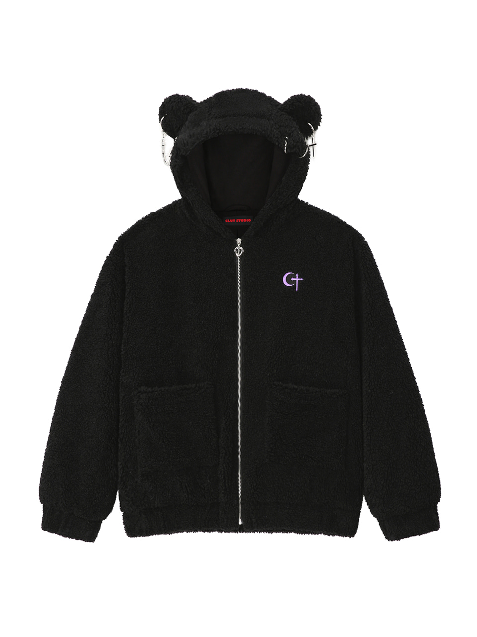 [sold out] 0 1 punk bear fleece jacket - BLACK