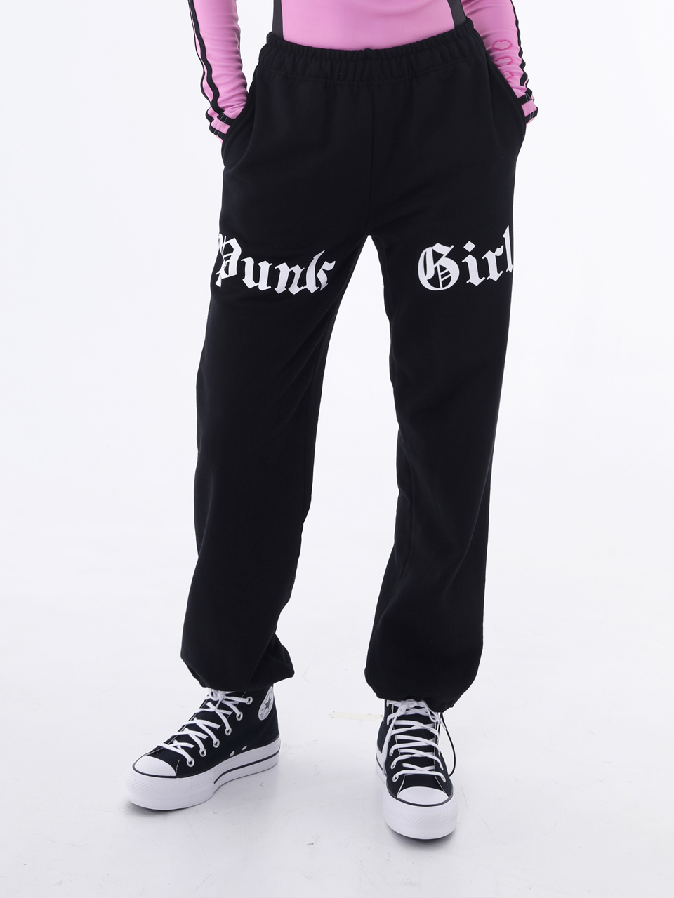 1 0 punk girl jogger pants - BLACK