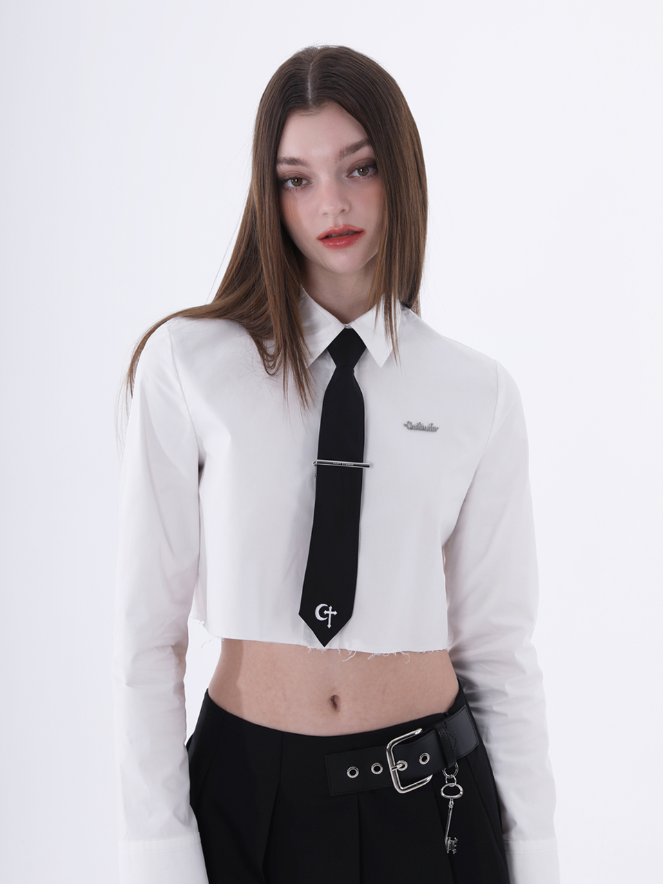 [sold out] 0 1 CT necktie crop shirt - WHITE