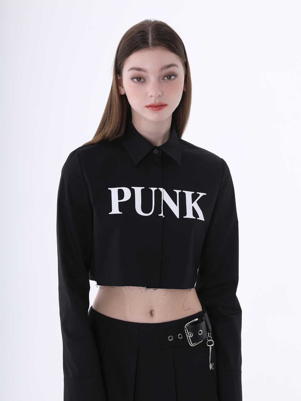 0 1 punk crop shirt - BLACK