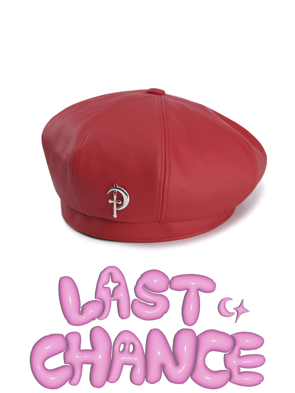 [Last Chance] 1 3 fake leather beret - RED