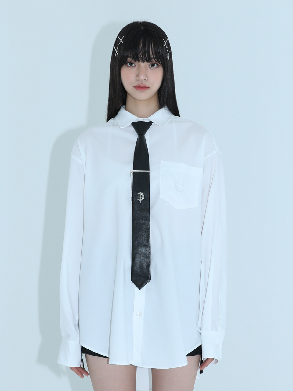 ZEPETO X oversize necktie shirt - WHITE