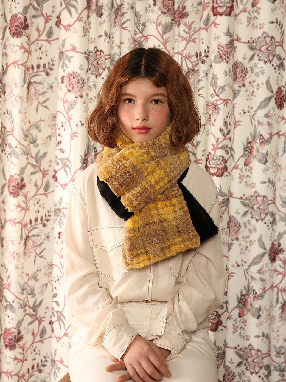 [sold out]1 3 fake fur two tone muffler - YELLOW
