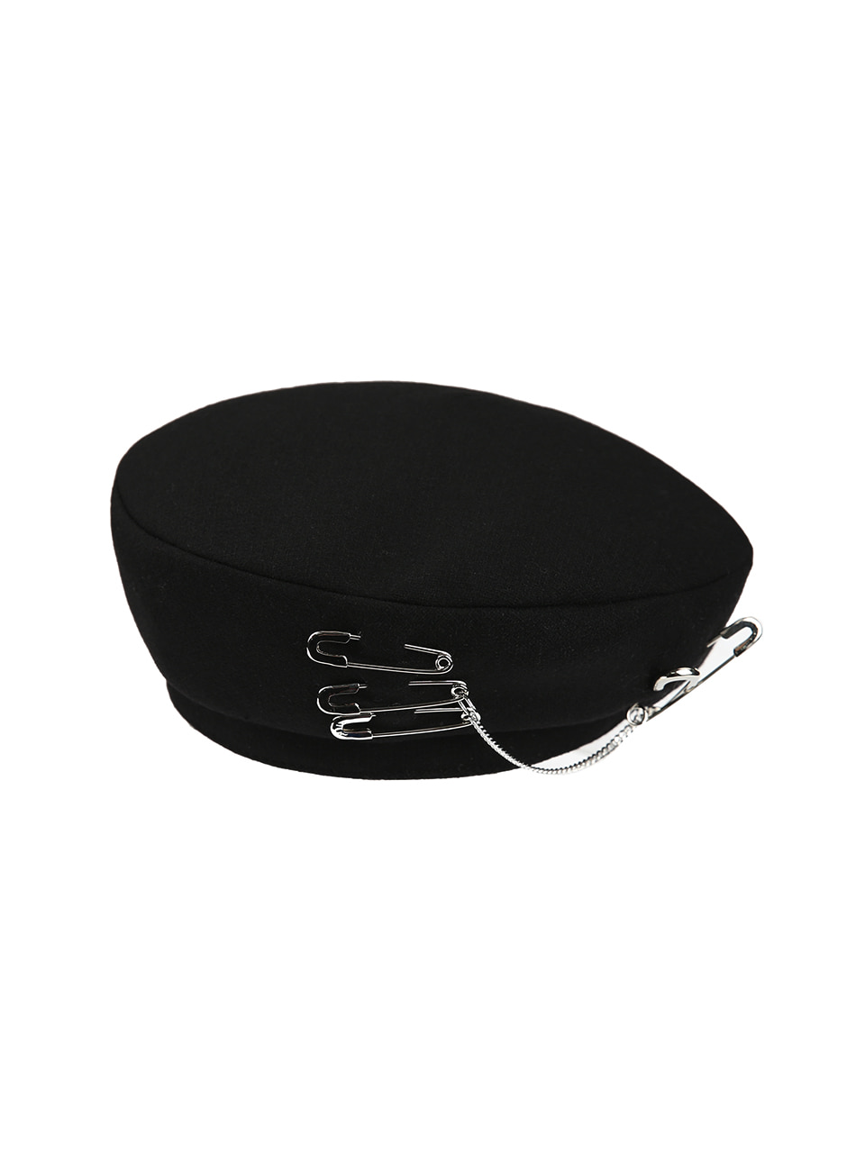 0 4 safety pin chain beret - BLACK