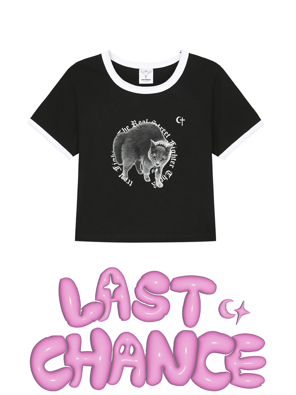 [Last Chance] 0 2 fighter cat crop t-shirt - BLACK