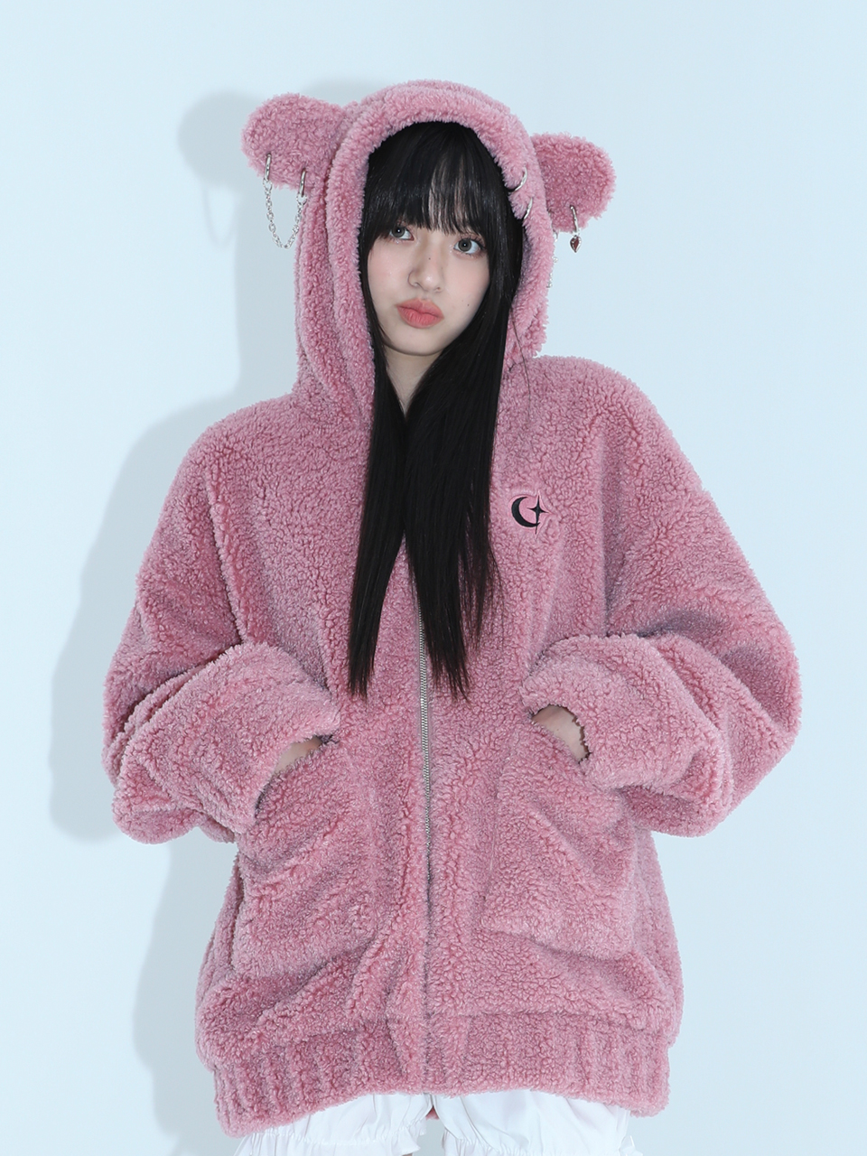 [sold out] 0 2 punk bear fleece jacket - PINK