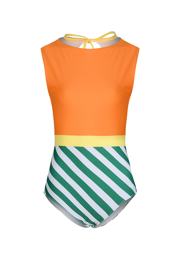 20 Fiona H Suit - Orange / Green Stripe