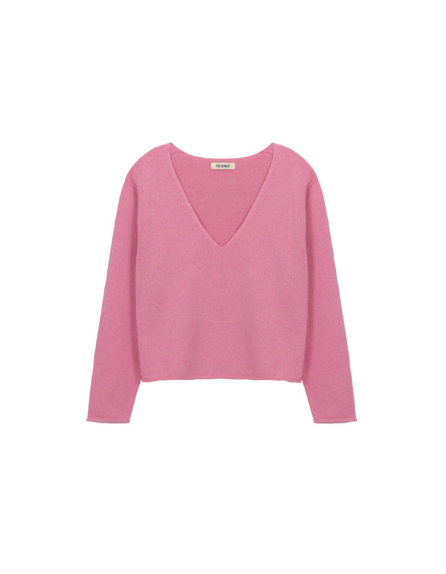 V-neck Knit Pullover - Pink
