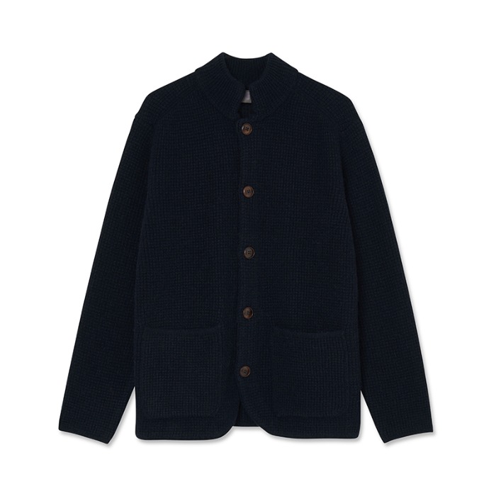 Mandarin Collar knit Jacket_Navy