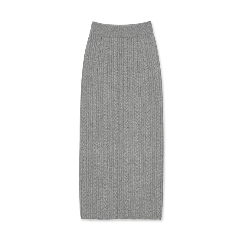 Women Woolcash Cable Slit Skirt_Gray