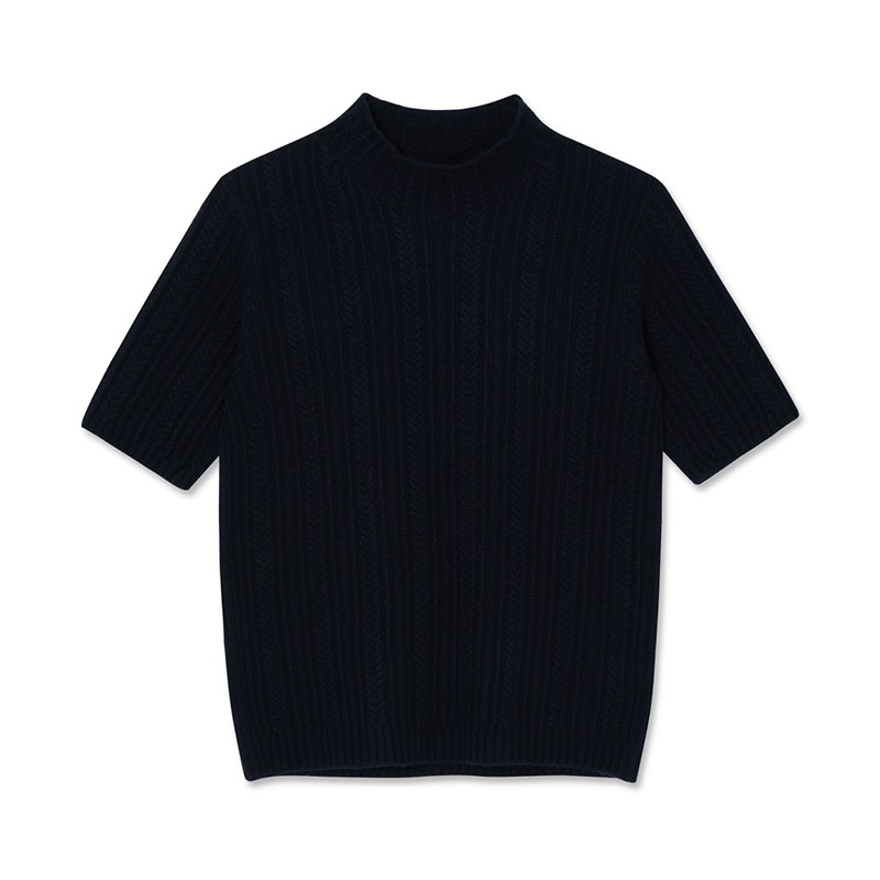 Women Woolcash Cable Half Pullover_Navy