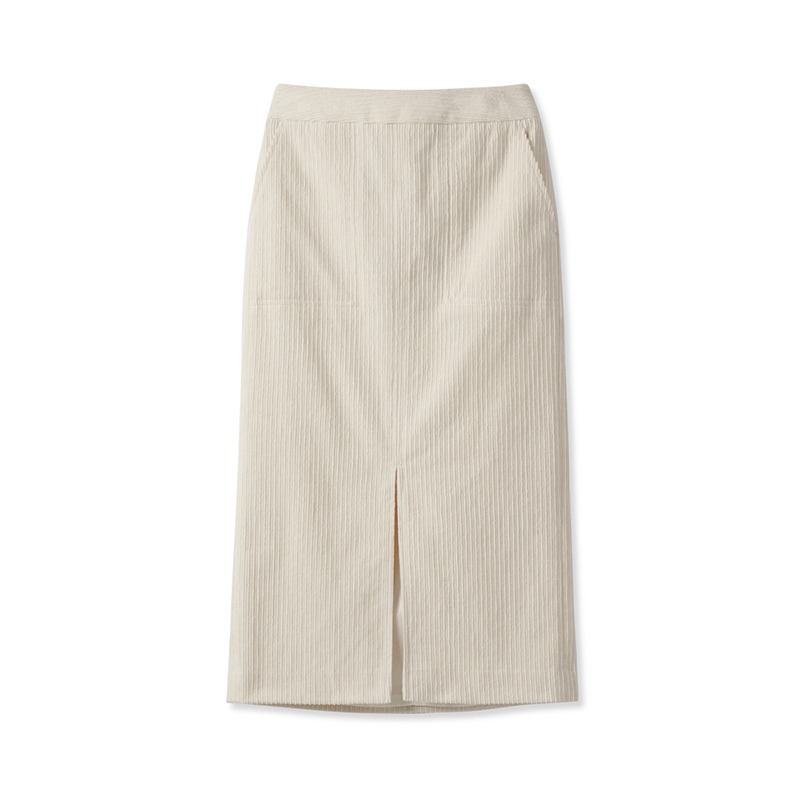 Women Corduroy Slit Skirt_Ivory