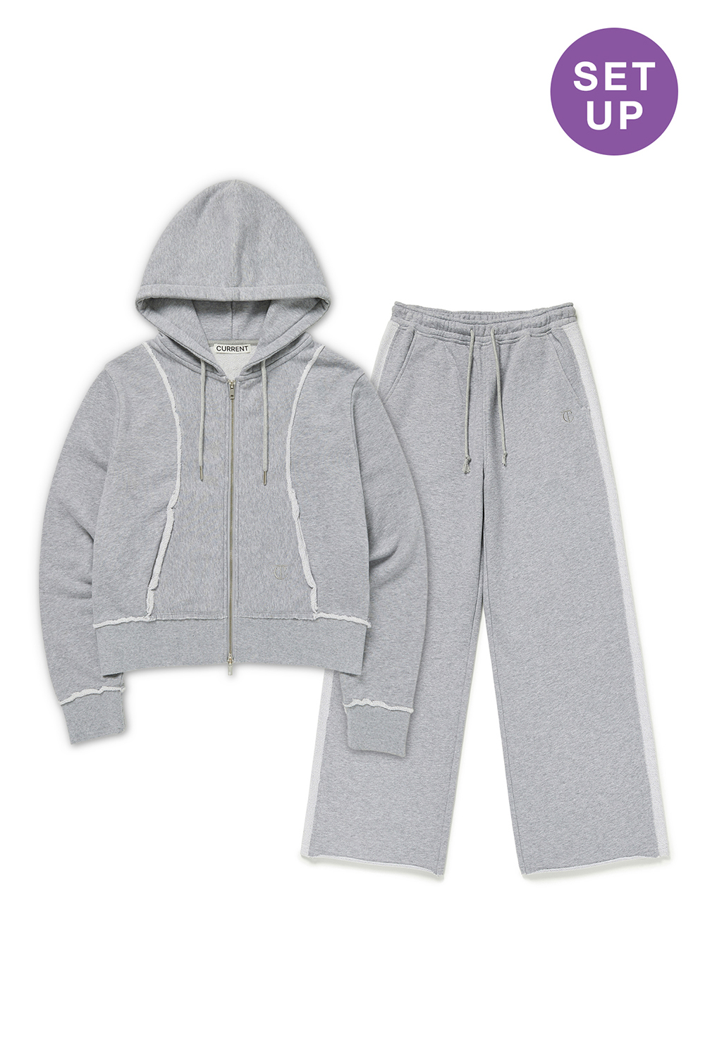 CUT OFF DETAIL HOODED SET-UP [MELANGE GRAY]		