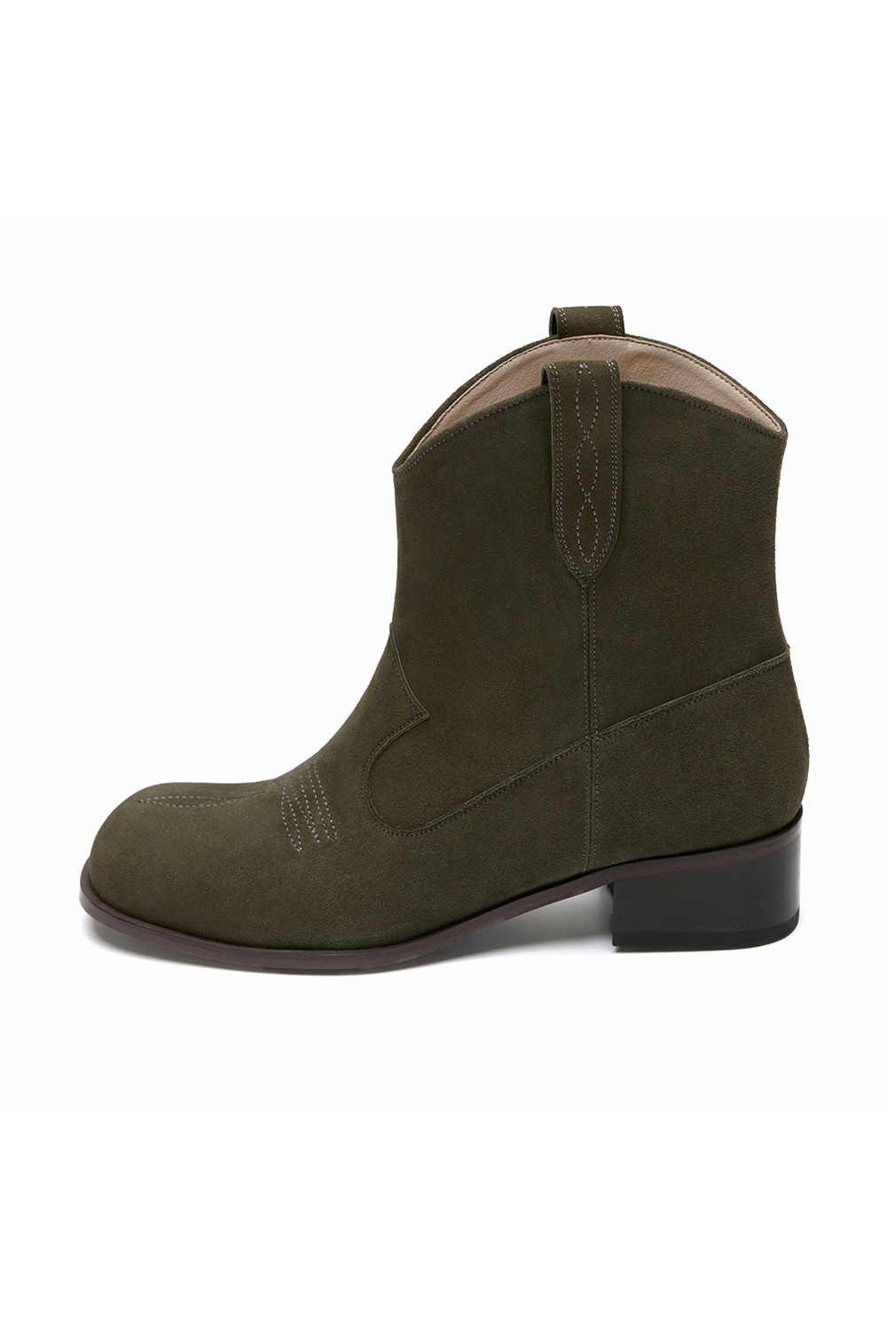 WESTERN ROUND SQUARE TOE MIDDLE BOOTS [KHAKI]		