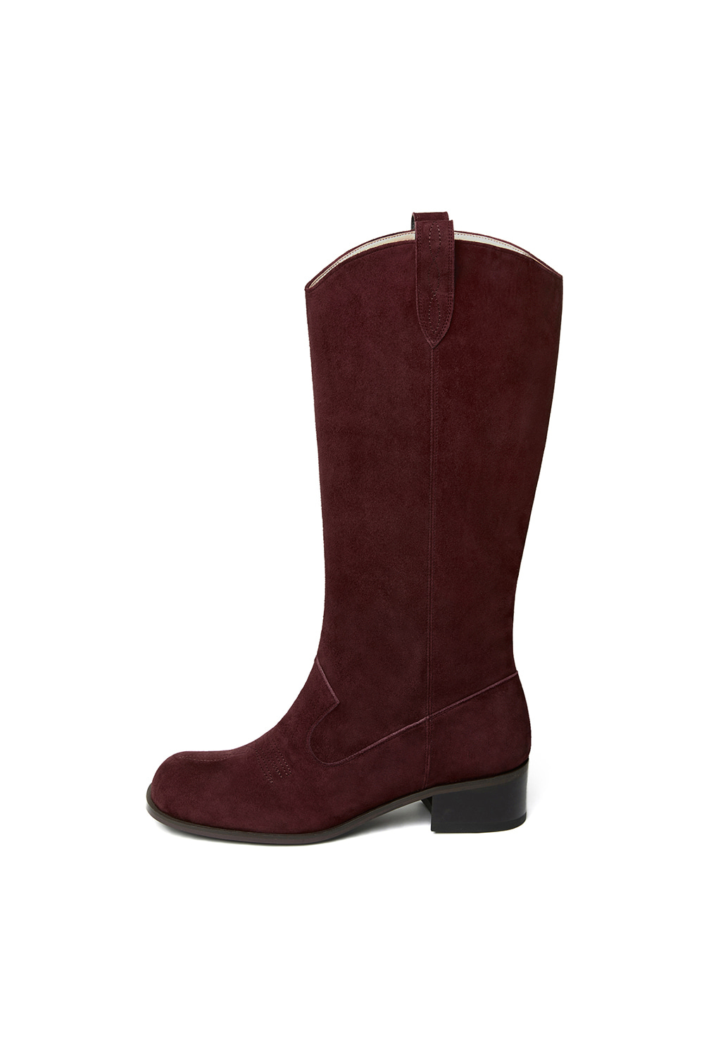 WESTERN ROUND SQUARE TOE LONG BOOTS [BURGUNDY]		