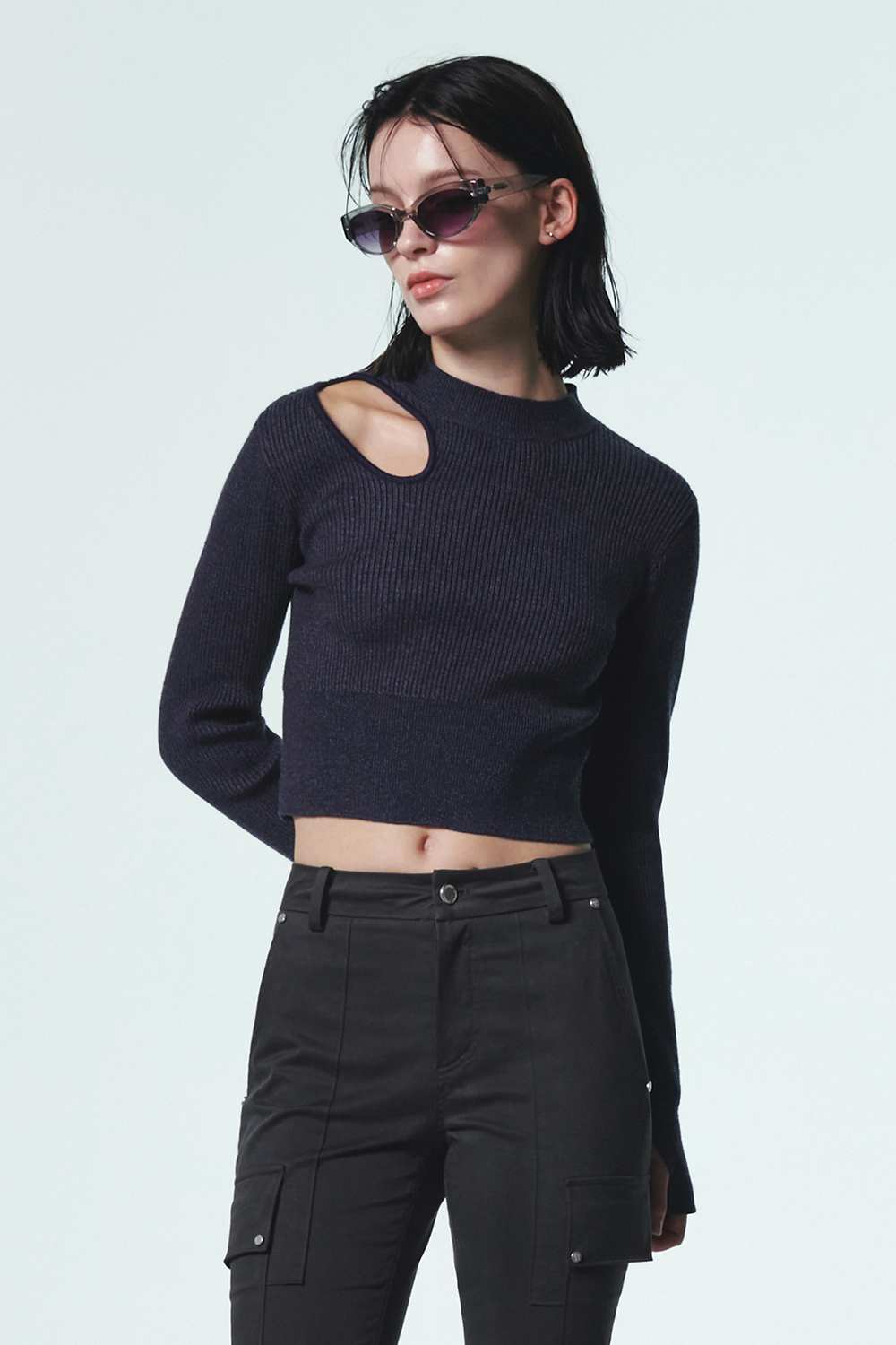 CUT OUT DETAIL KNIT TOP [NAVY]		