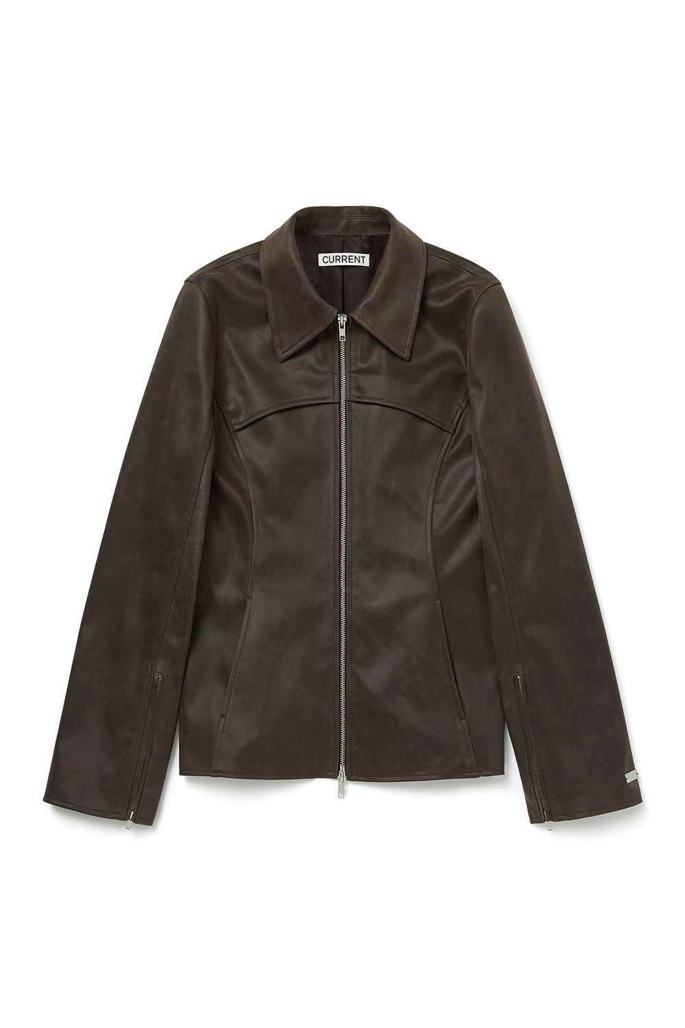 FITTED CRACK LEATHER JACKET [DARK BROWN]		