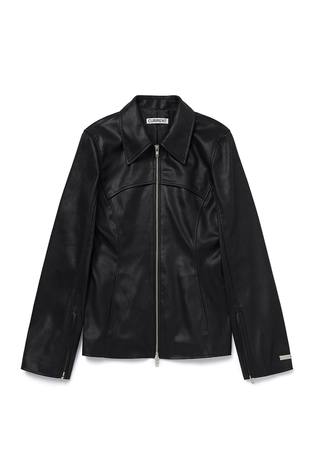 FITTED CRACK LEATHER JACKET [BLACK]		