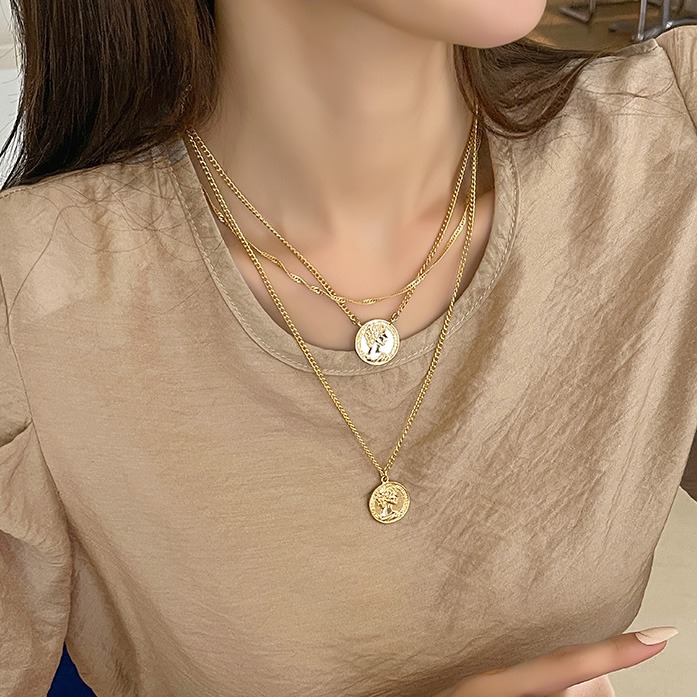 Dabagirl Coin Pendant Three-Layer Necklace