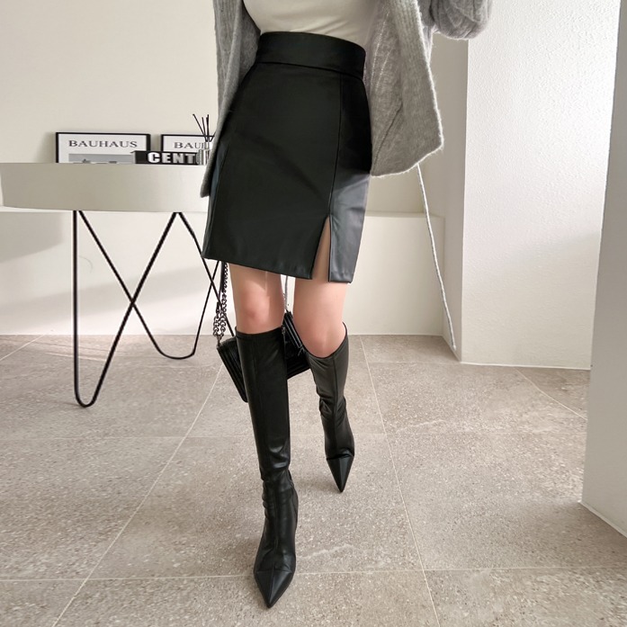 Dabagirl Off-Center Slit Leatherette Skirt
