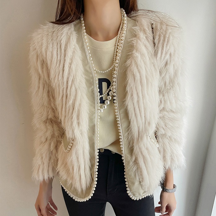 Dabagirl Faux Pearl Accent Fuzzy Jacket