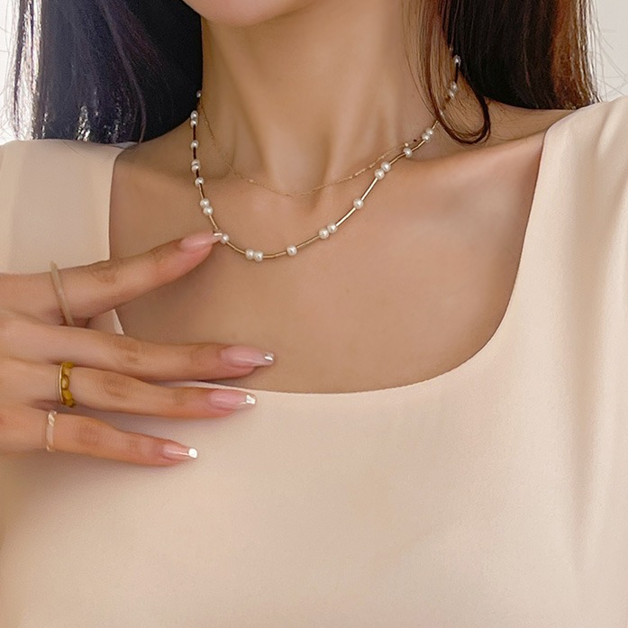 DABAGIRL73739 可调节装饰珍珠双层项链
