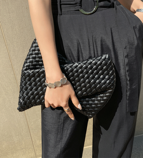 Dabagirl Faux Leather Woven Twist Clutch