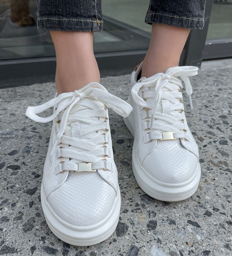 Dabagirl Snakeskin Texture Lace-Up Sneakers
