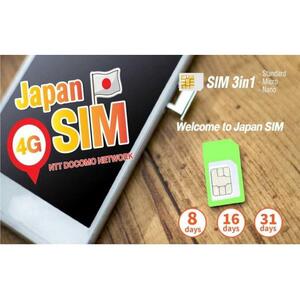 일본: 8일, 16일 또는 31일 데이터 무제한 SIM 카드