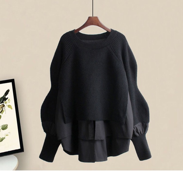 [Vane-KN991]코어 레이어니트  (TIME SALE 30%)  ♥ 주문폭주   셔츠와 니트가 레이어한듯한~감각적인 룩! 너무 예뻐요