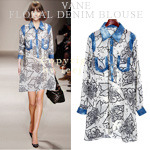 [Vane-TO588] Floral denim blouse-페미닌 감성 &amp; 스마트 라인! 너무 예뻐! 폭풍주문!