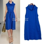[Vane-OP644] Blue linen dress-<br><FONT color=#fa0012><font face=