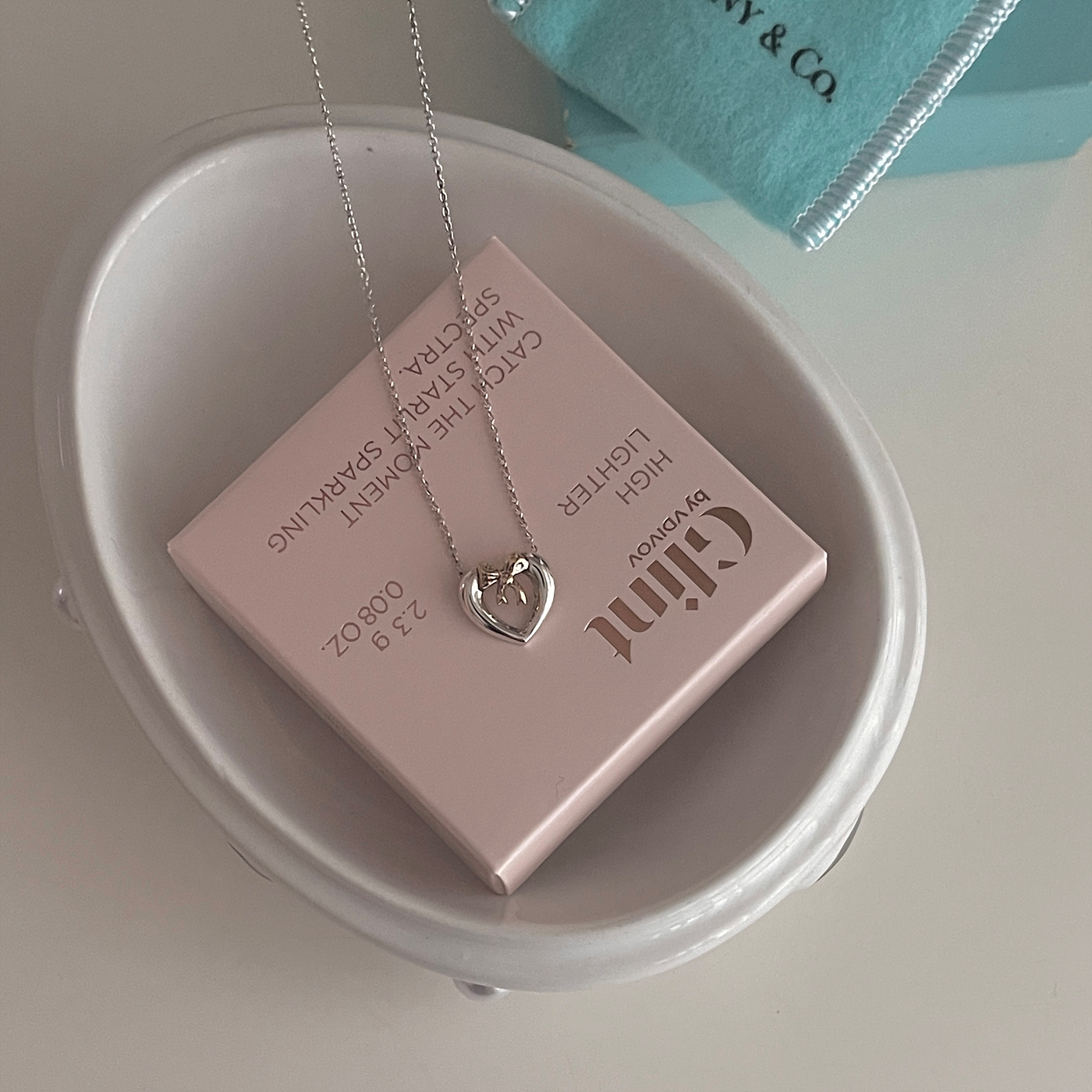 TIFFANY&amp;CO mini ribbon heart 925 silver&amp;18k gold necklace