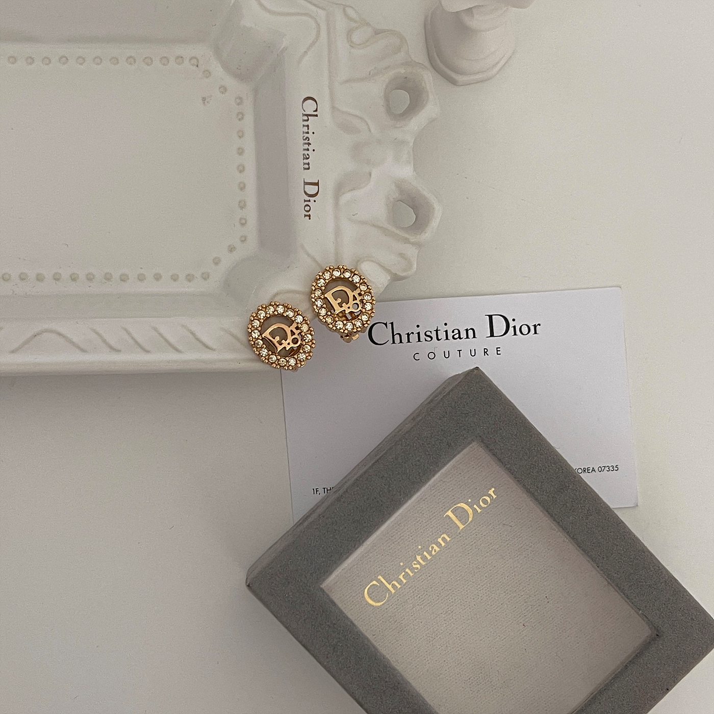 CHRISTIAN DIOR logo stone clip-on earrings
